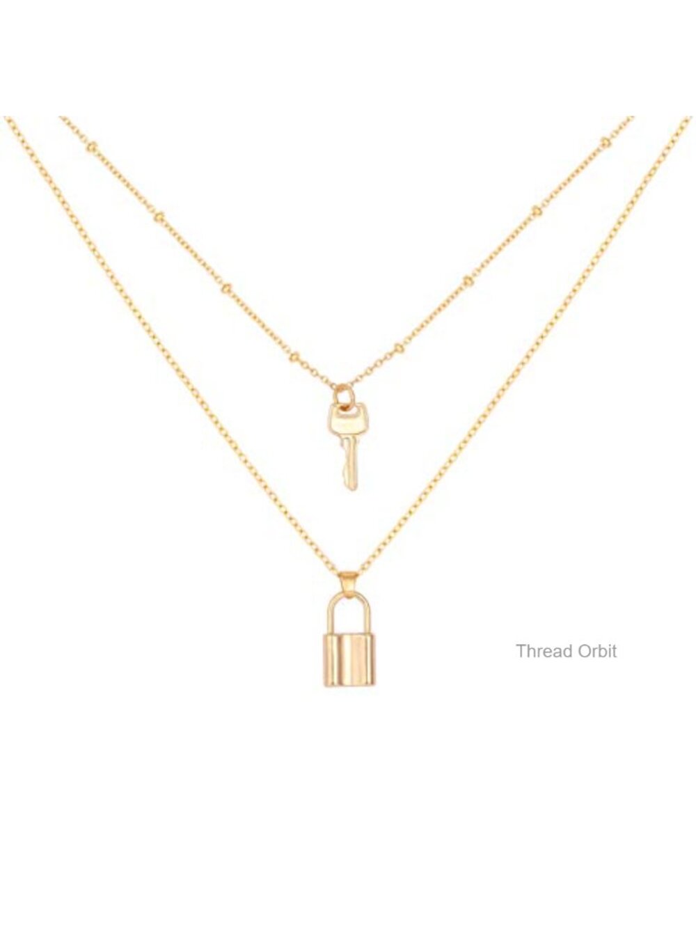 18k Gold Plated Lock Key Choker Necklace Double Layer Chain Dainty